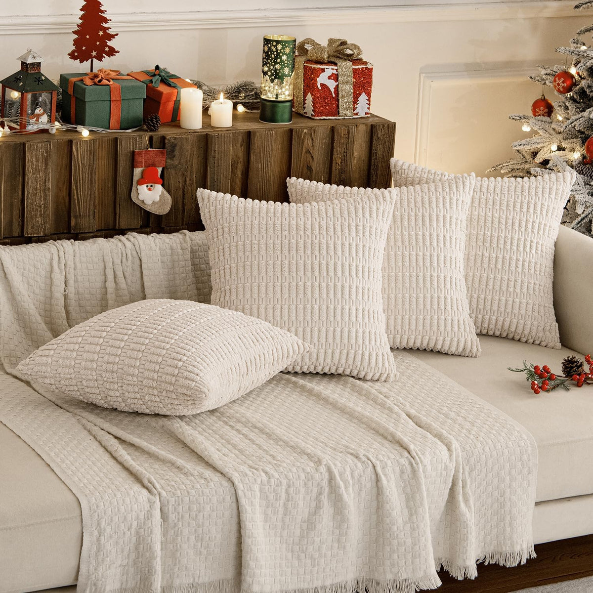 20"L x 20"W polyester throw pillow accessories in Cream White, alternate view 5