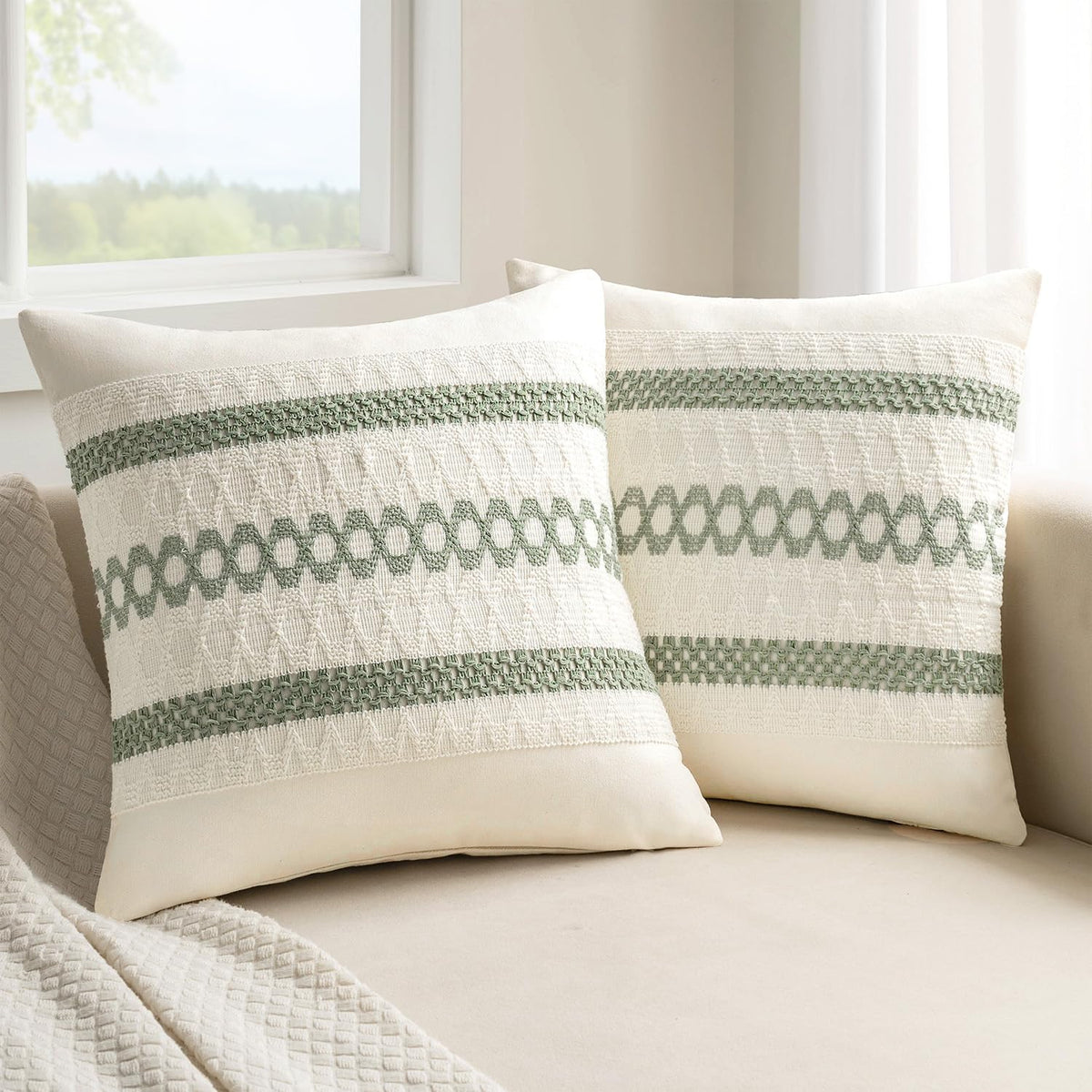 26"L x 26"W cotton throw pillow accessories in Sage Green