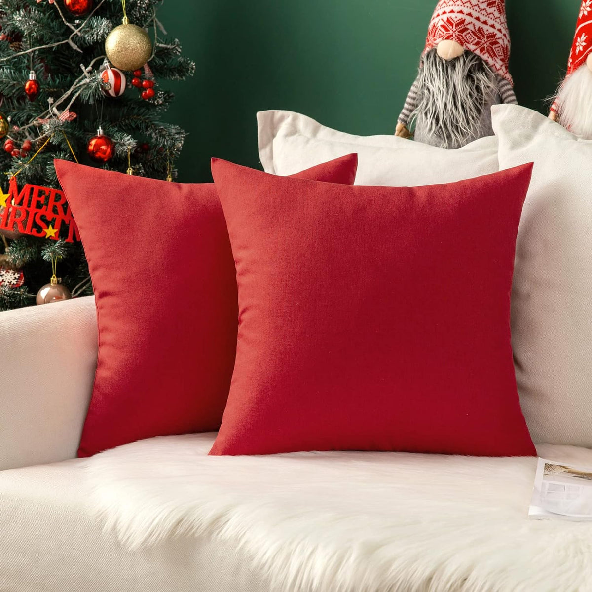 26"L x 26"W linen throw pillow accessories in Red, alternate view 9