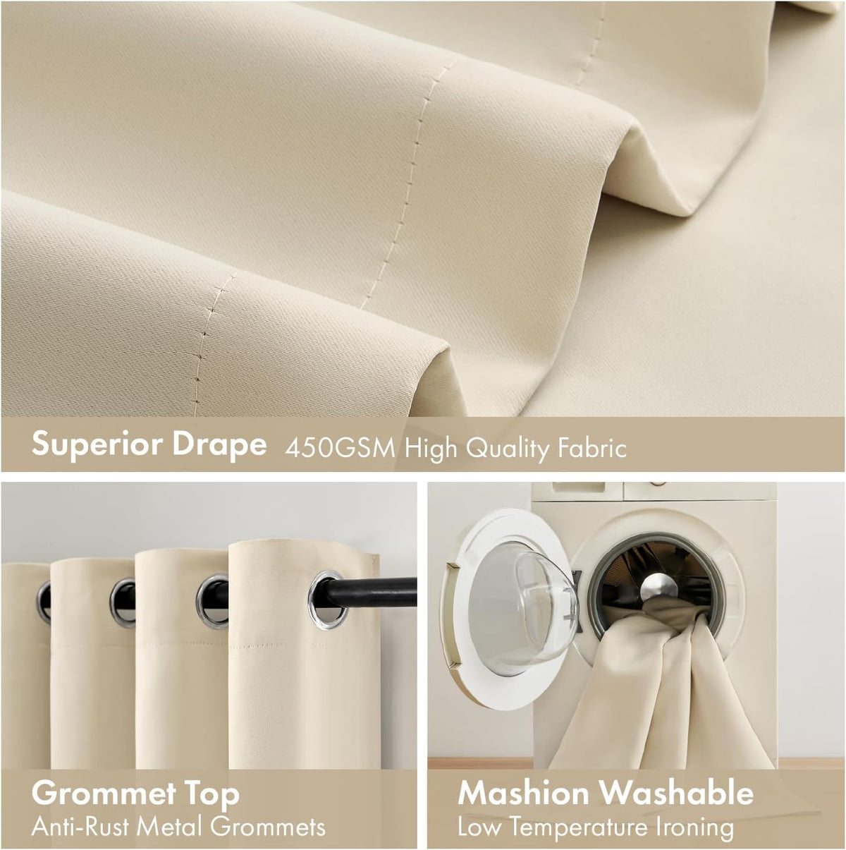 45"L x 40"W polyester curtains in Cream Beige, alternate view 7