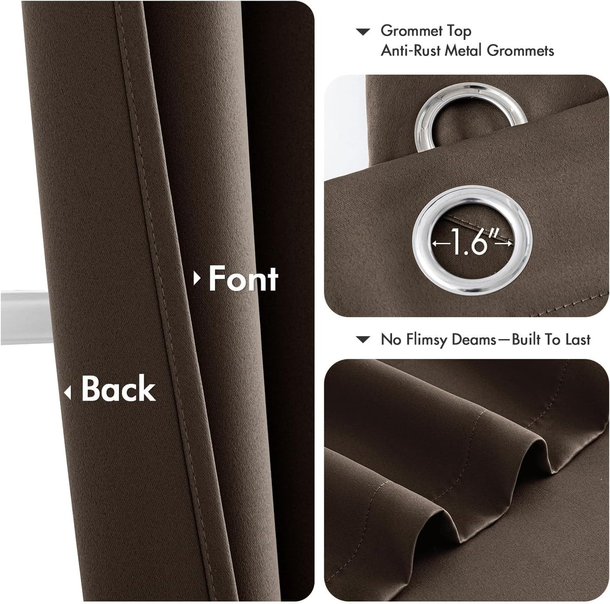 63"L x 40"W fabric curtains in Chocolate Brown, alternate view 4
