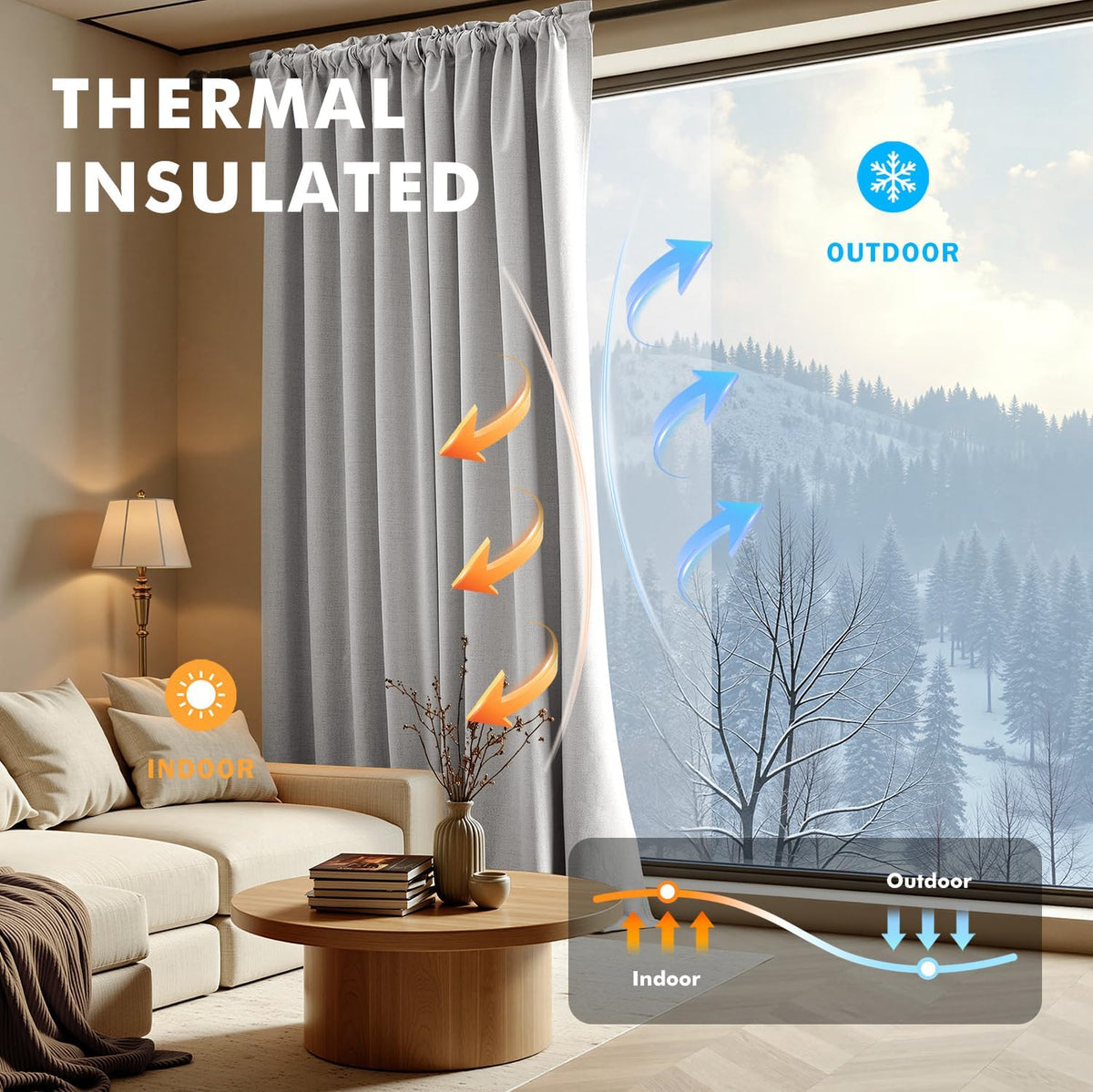 63"L x 42"W polyester curtains in Greyish White, alternate view 4