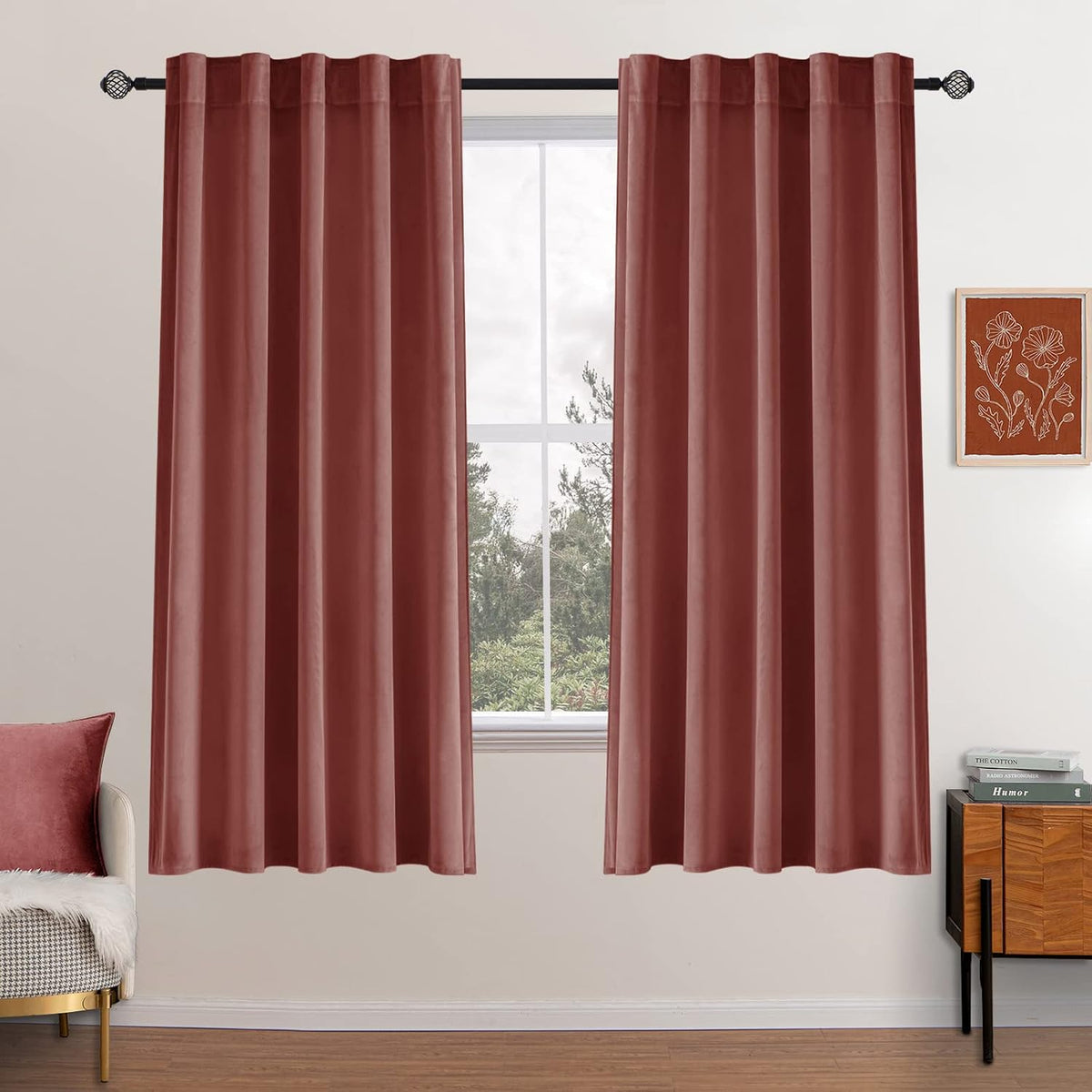 63"L x 52"W polyester curtains in Dusty Rose