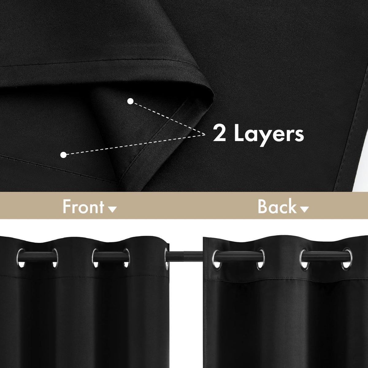 72"L x 40"W polyester curtains in Black, alternate view 3