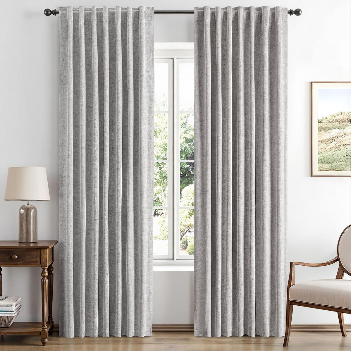 72"L x 42"W polyester curtains in Greyish White