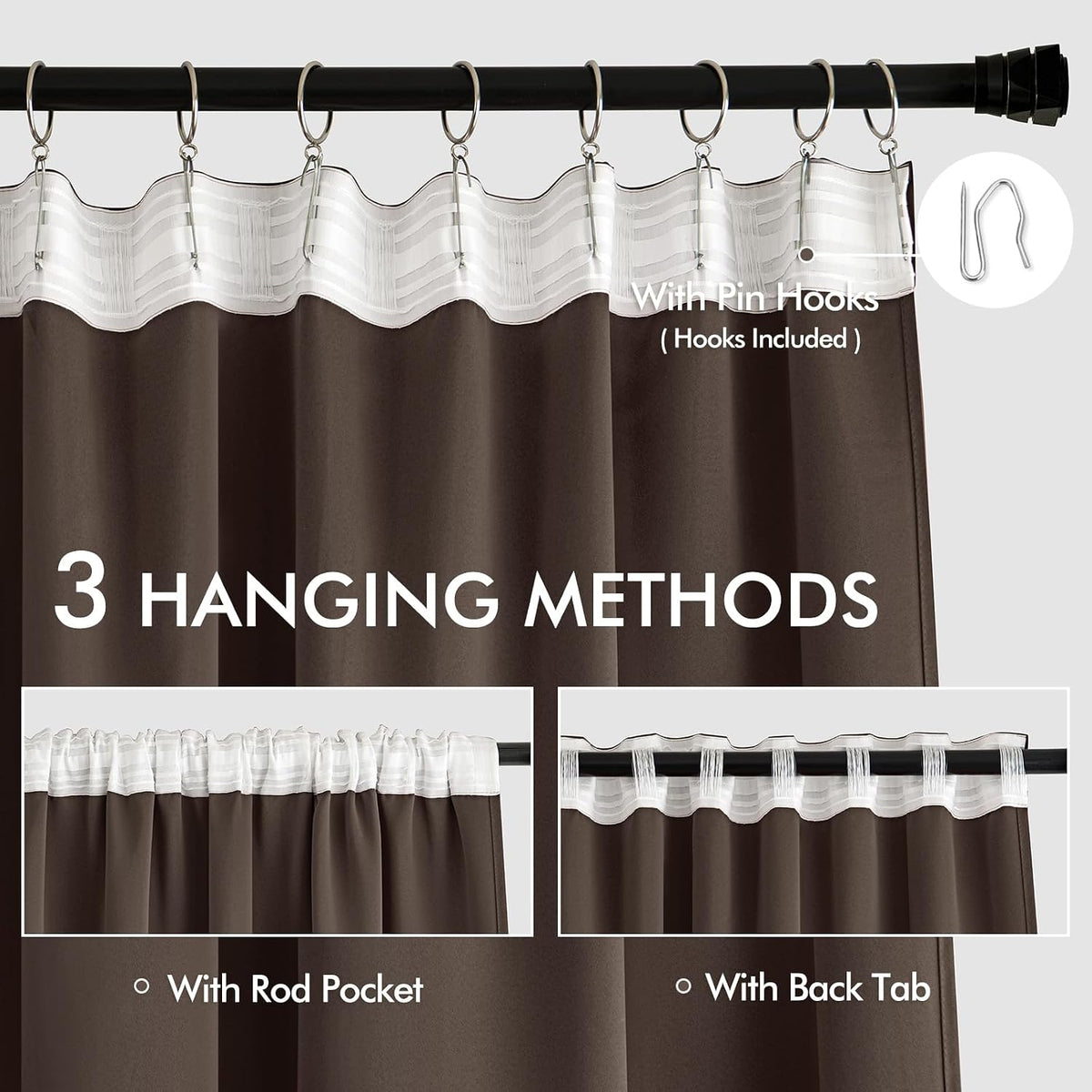 72"L x 52"W polyester curtains in Chocolate Brown, alternate view 3