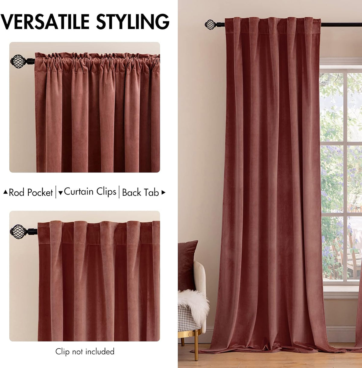 72"L x 52"W polyester curtains in Dusty Rose, alternate view 2