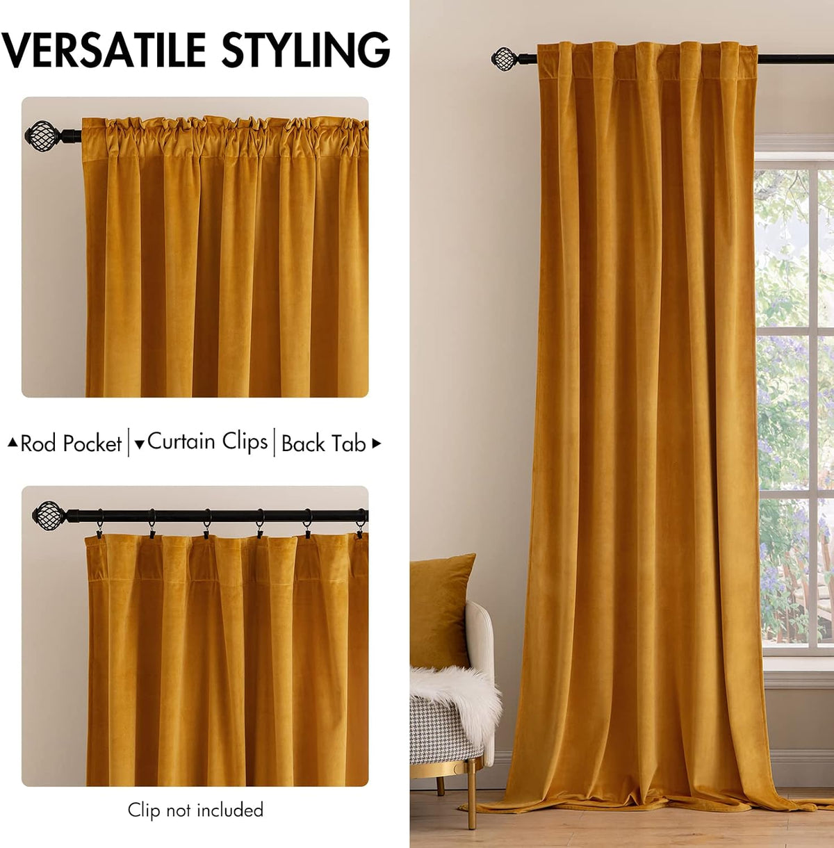 72"L x 52"W polyester curtains in Mustard Yellow, alternate view 2