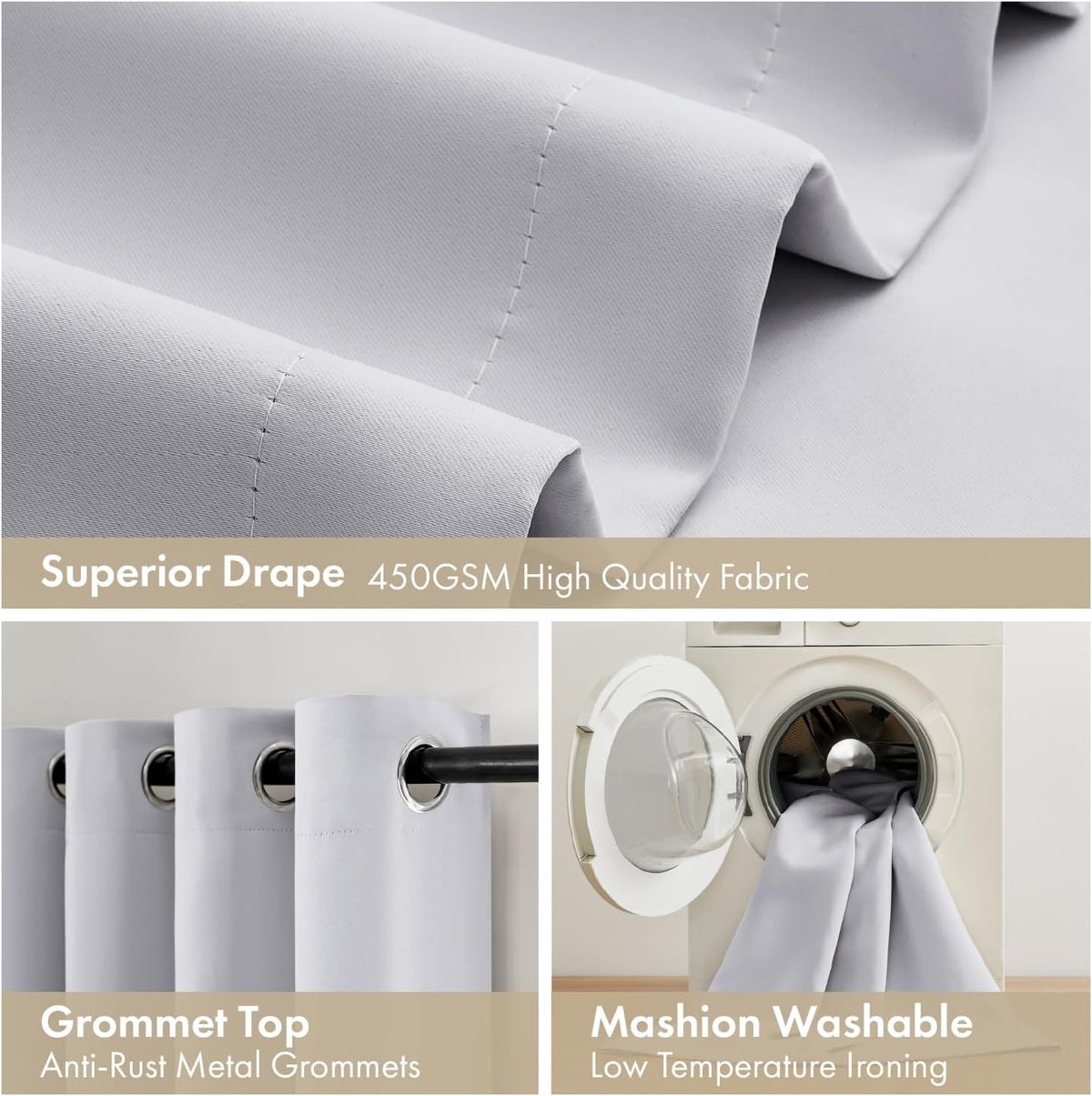 84"L x 40"W polyester curtains in Greyish White, alternate view 7