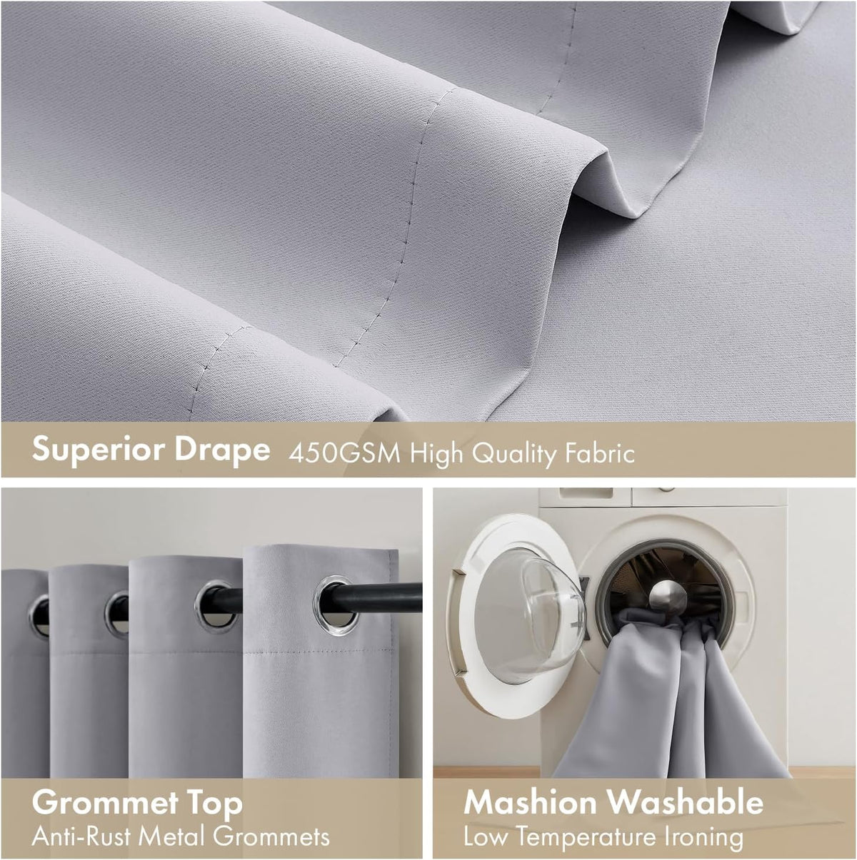 84"L x 40"W polyester curtains in Light Grey, alternate view 7