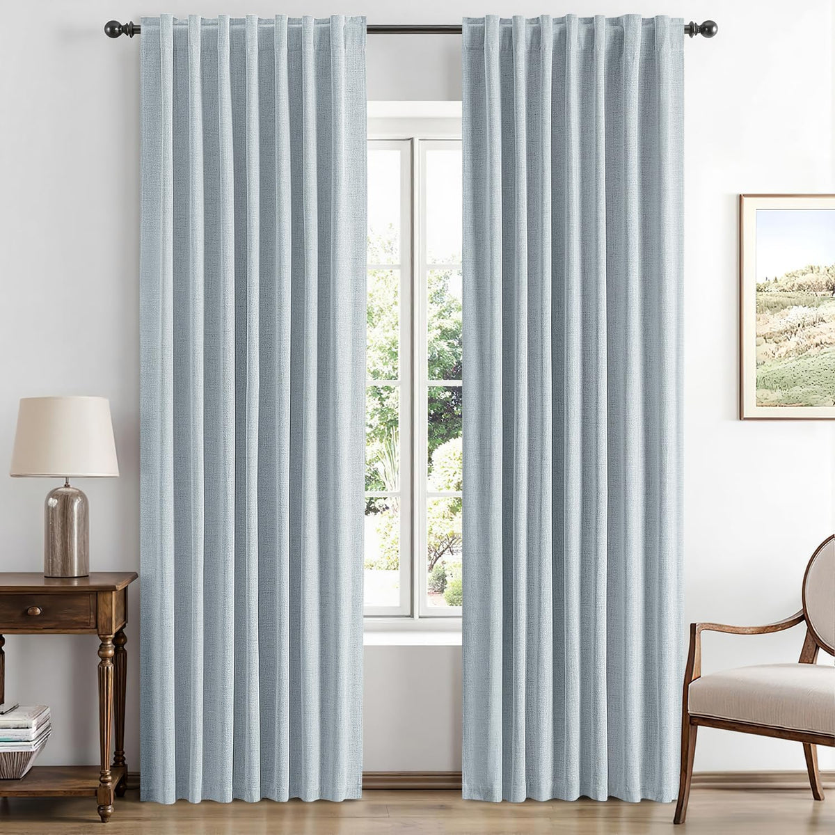 84"L x 42"W polyester curtains in Chambray Blue