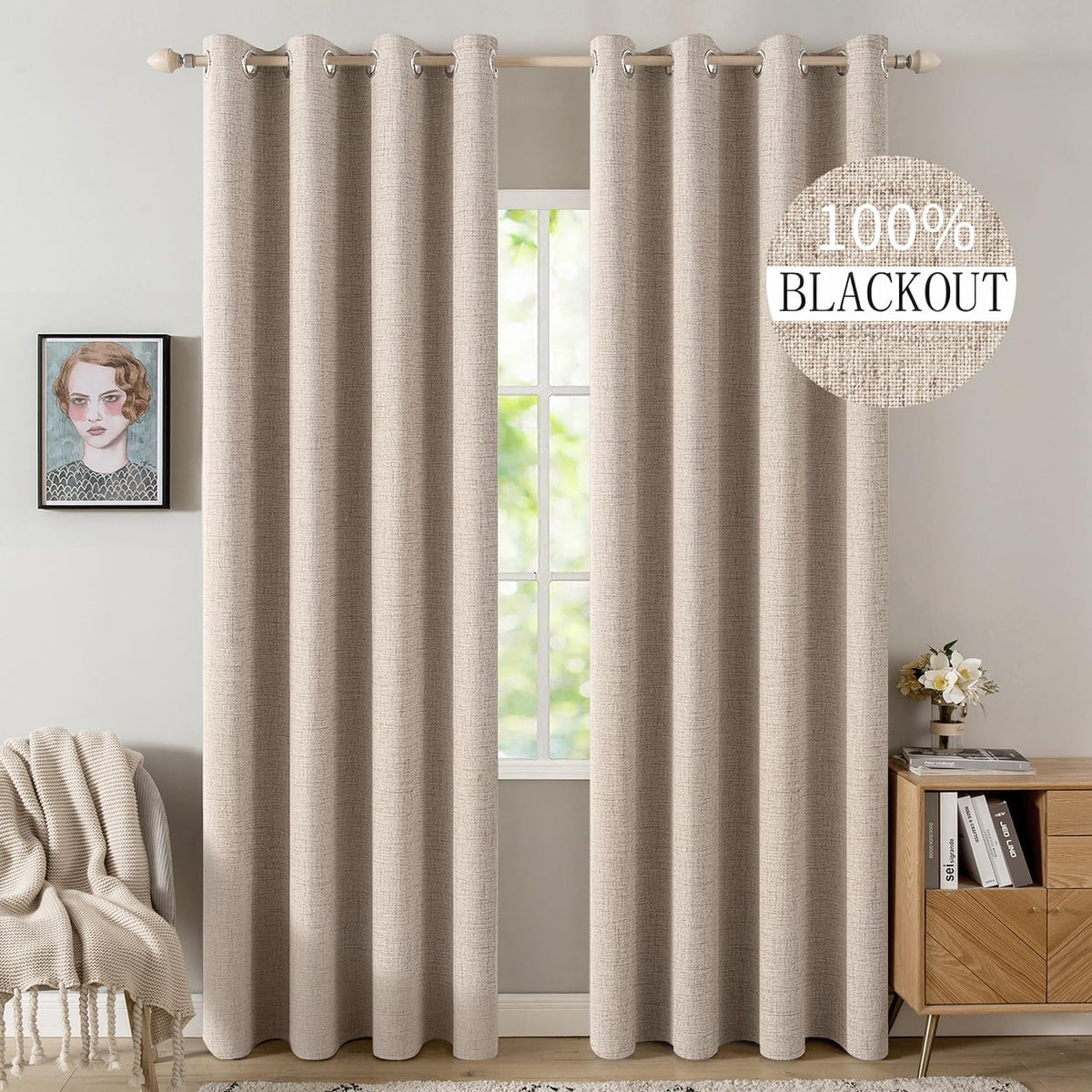 84"L x 52"W polyester curtains in Beige