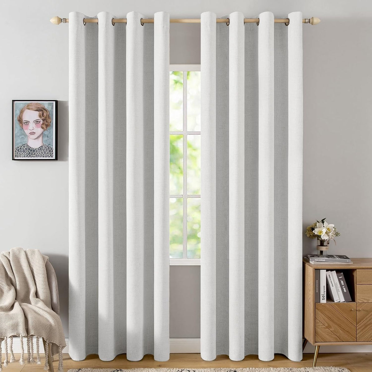84"L x 52"W polyester curtains in Heathered White