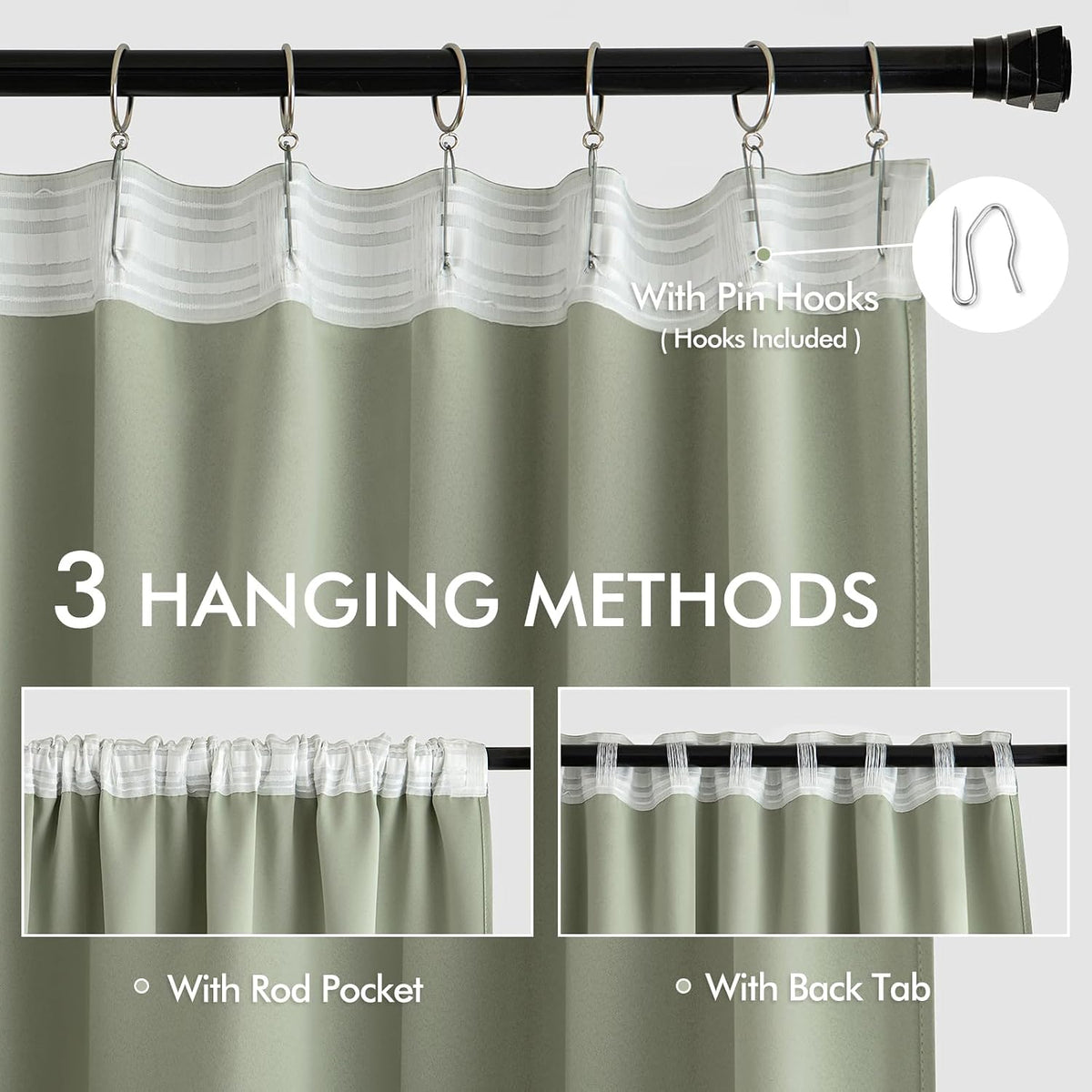 84"L x 66"W polyester curtains in Sage Green, alternate view 3