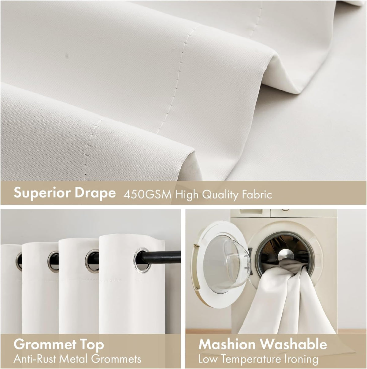 90"L x 40"W polyester curtains in Ivory, alternate view 7