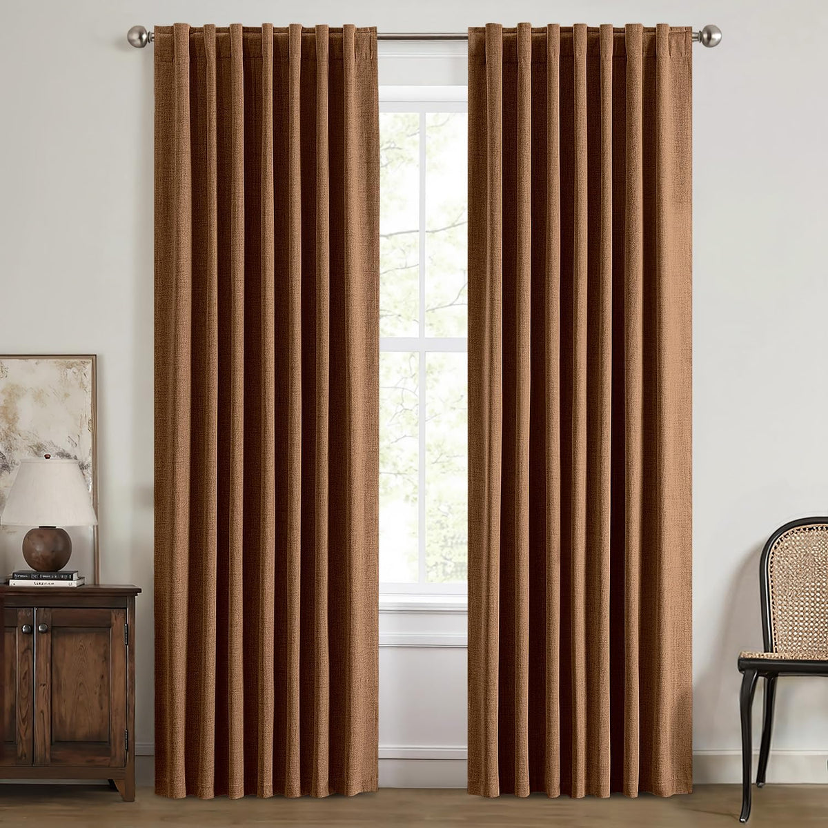 90"L x 42"W polyester curtains in Brown