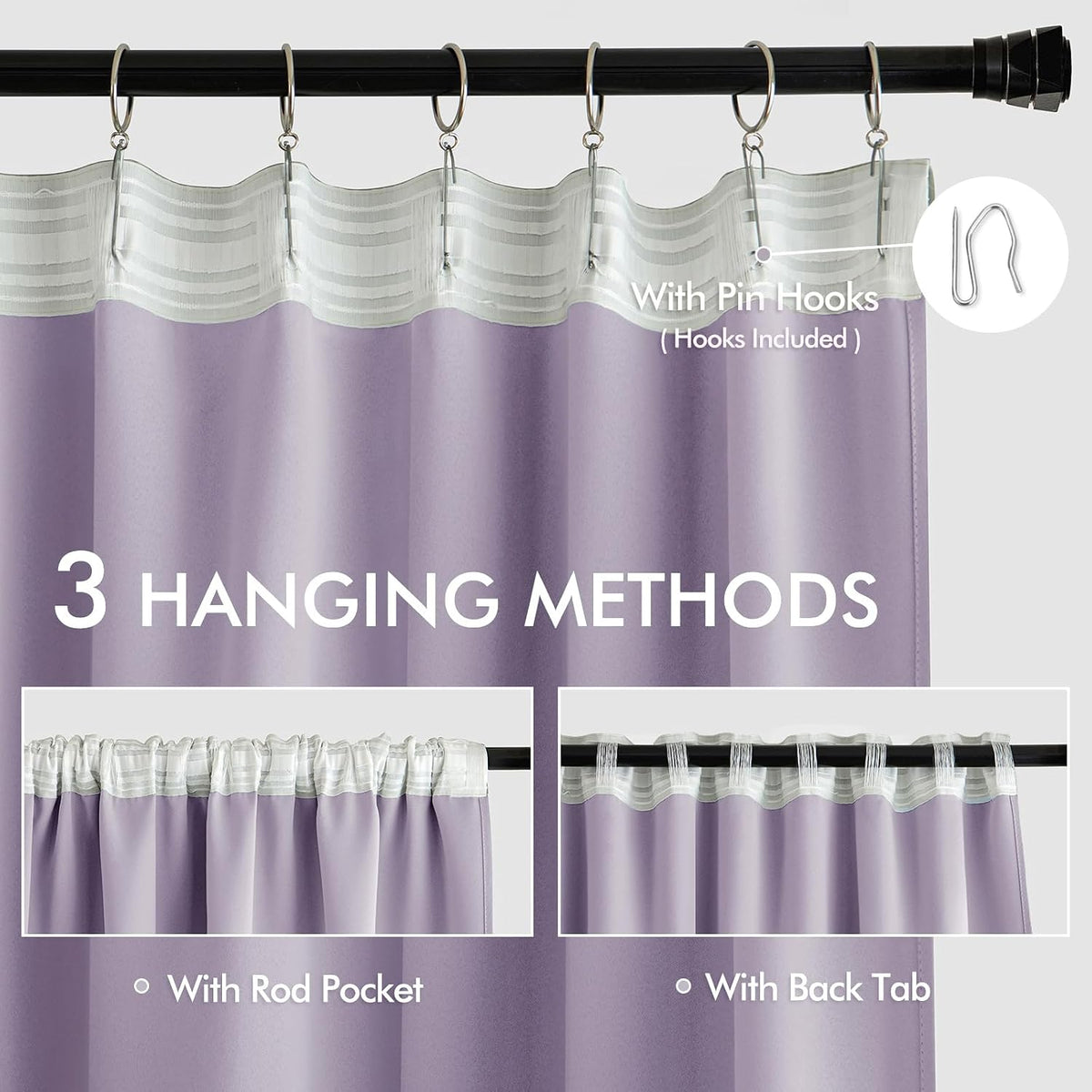 90"L x 52"W polyester curtains in Lilac, alternate view 3