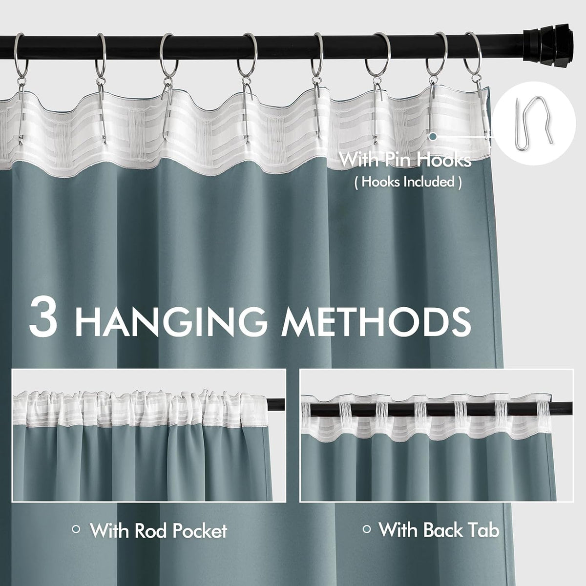 96"L x 52"W polyester curtains in Greyish Blue, alternate view 3