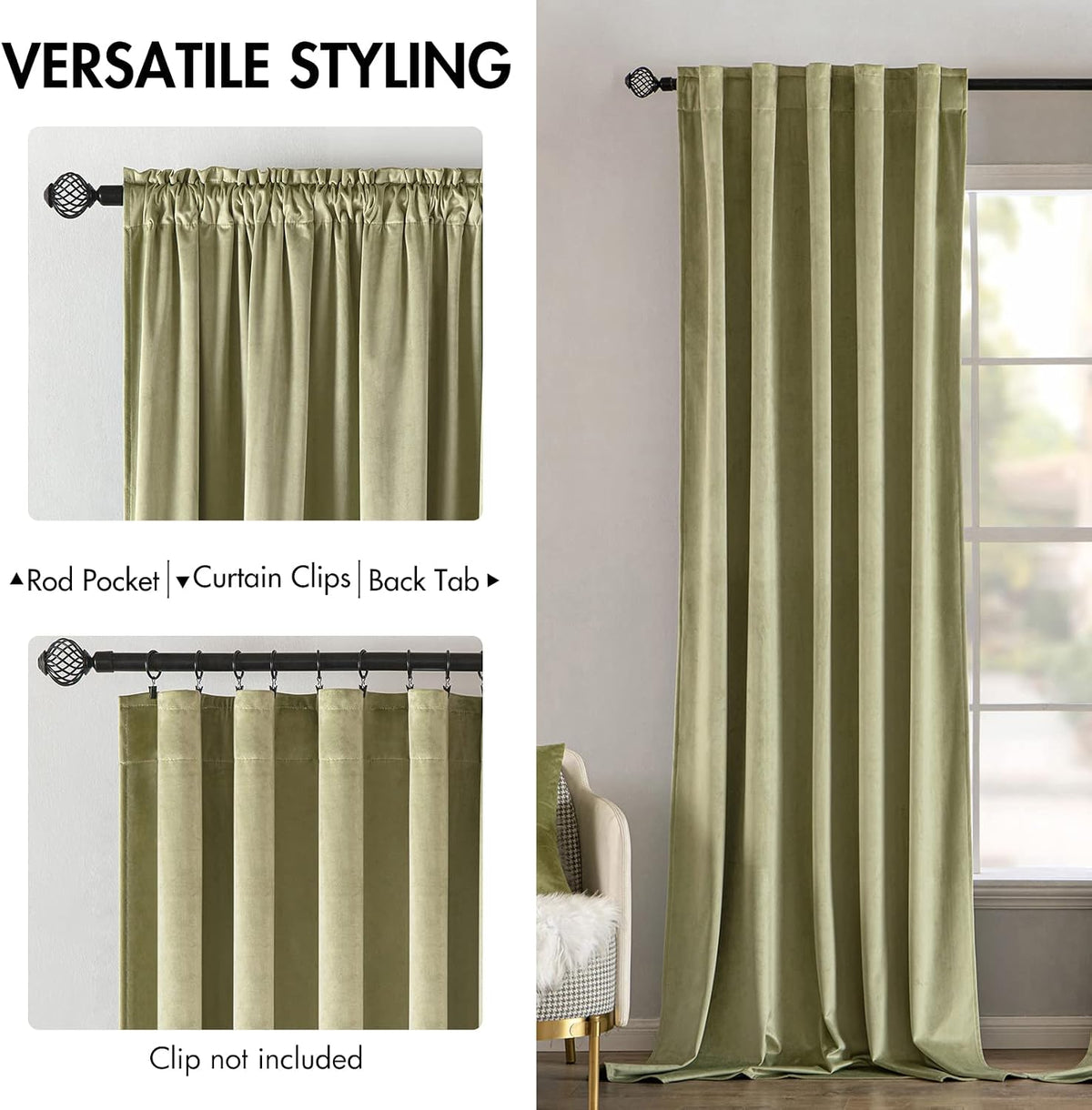 96"L x 52"W polyester curtains in Sage, alternate view 2