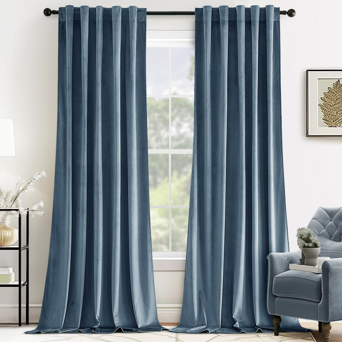 96"L x 52"W polyester curtains in Stone Blue