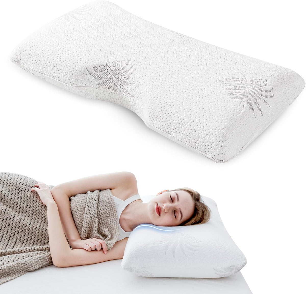 Queen memory foam neck & cervical pillows in White