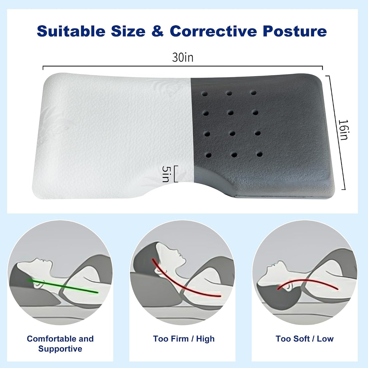 Queen memory foam neck & cervical pillows in White, alternate view 6
