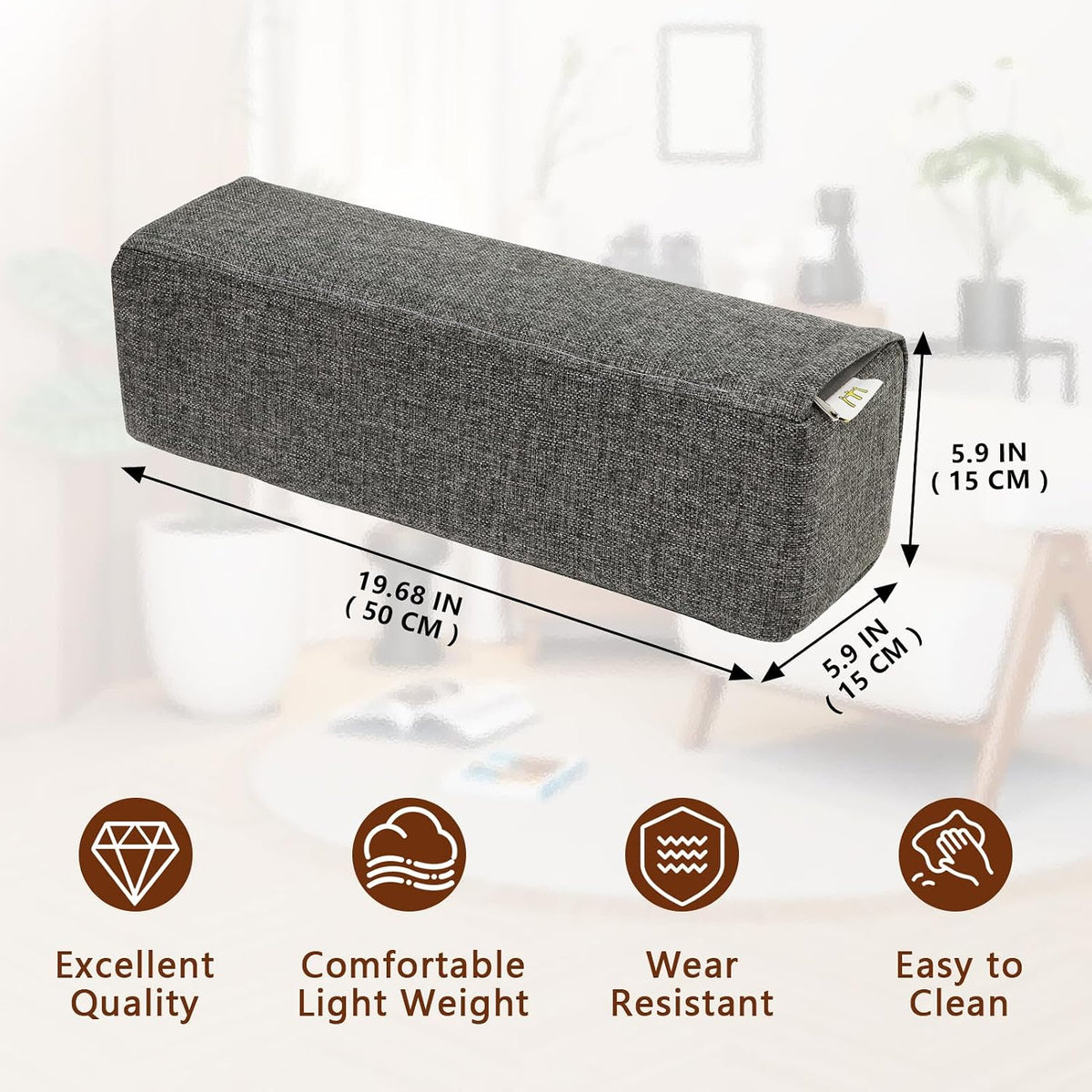 5.9x5.9x19.7 IN foam backrest pillows in Linen Dark Grey, alternate view 2