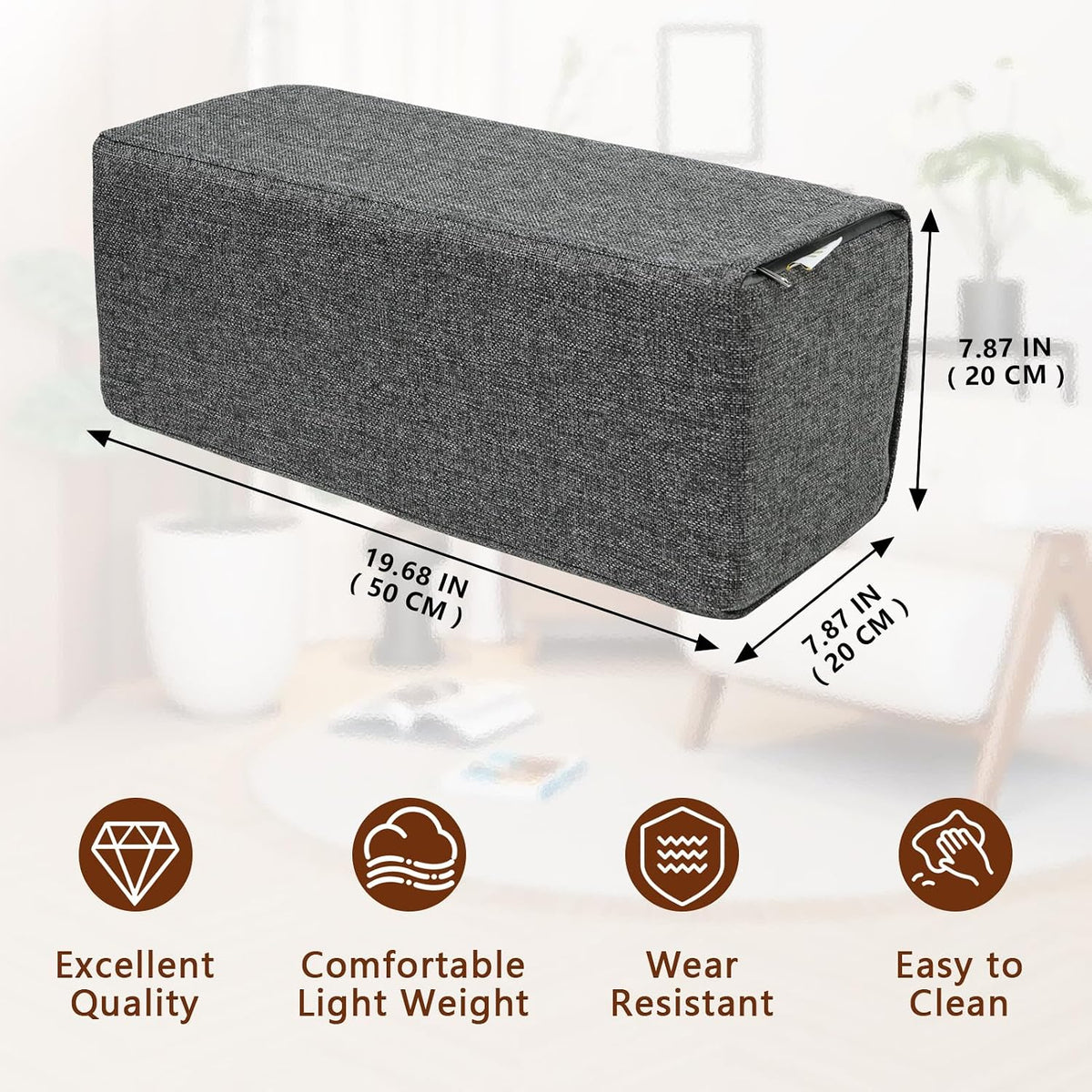7.9x7.9x19.7 IN foam backrest pillows in Linen Dark Grey, alternate view 2
