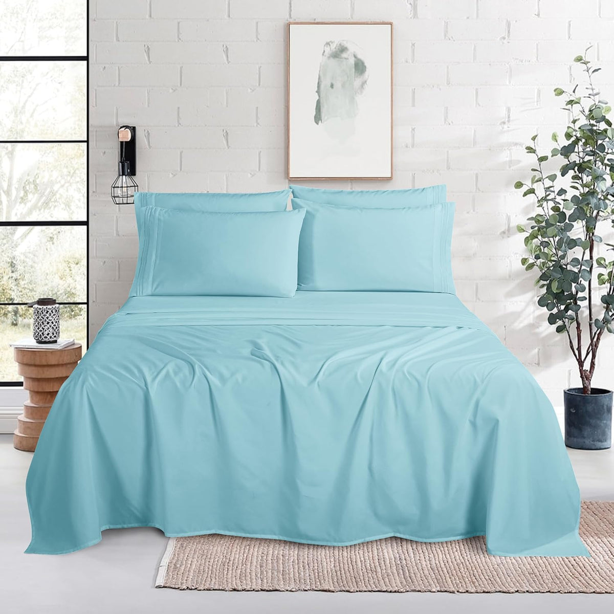 Cal King - EXTRA DEEP Pocket microfiber bedding sets in Aqua Blue, alternate view 2