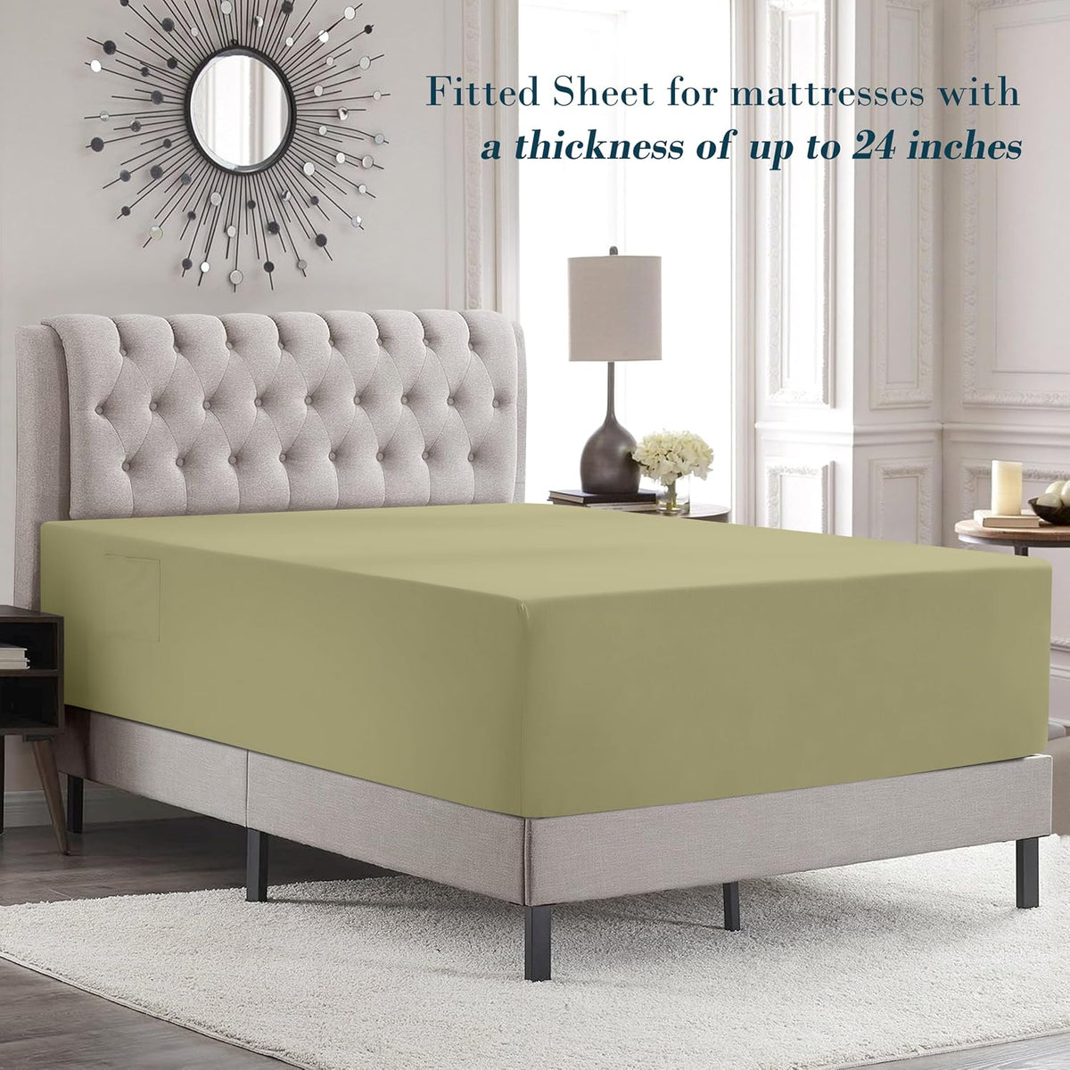Cal King - EXTRA DEEP Pocket microfiber bedding sets in Sage Green, alternate view 3