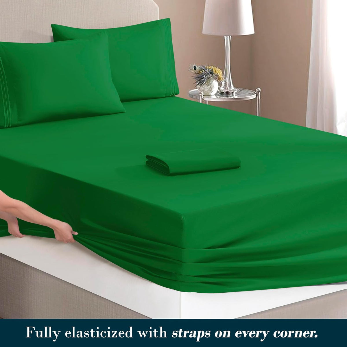 Full - EXTRA DEEP Pocket microfiber bedding sets in Emerald Green, alternate view 4