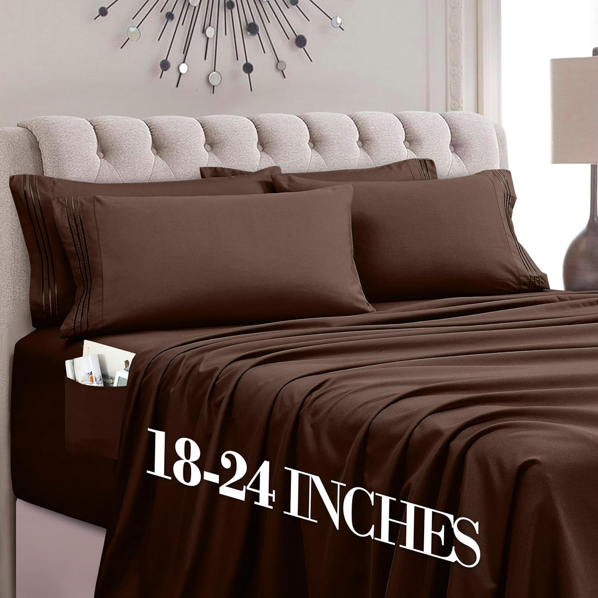 Queen - EXTRA DEEP Pocket microfiber bedding sets in Brown