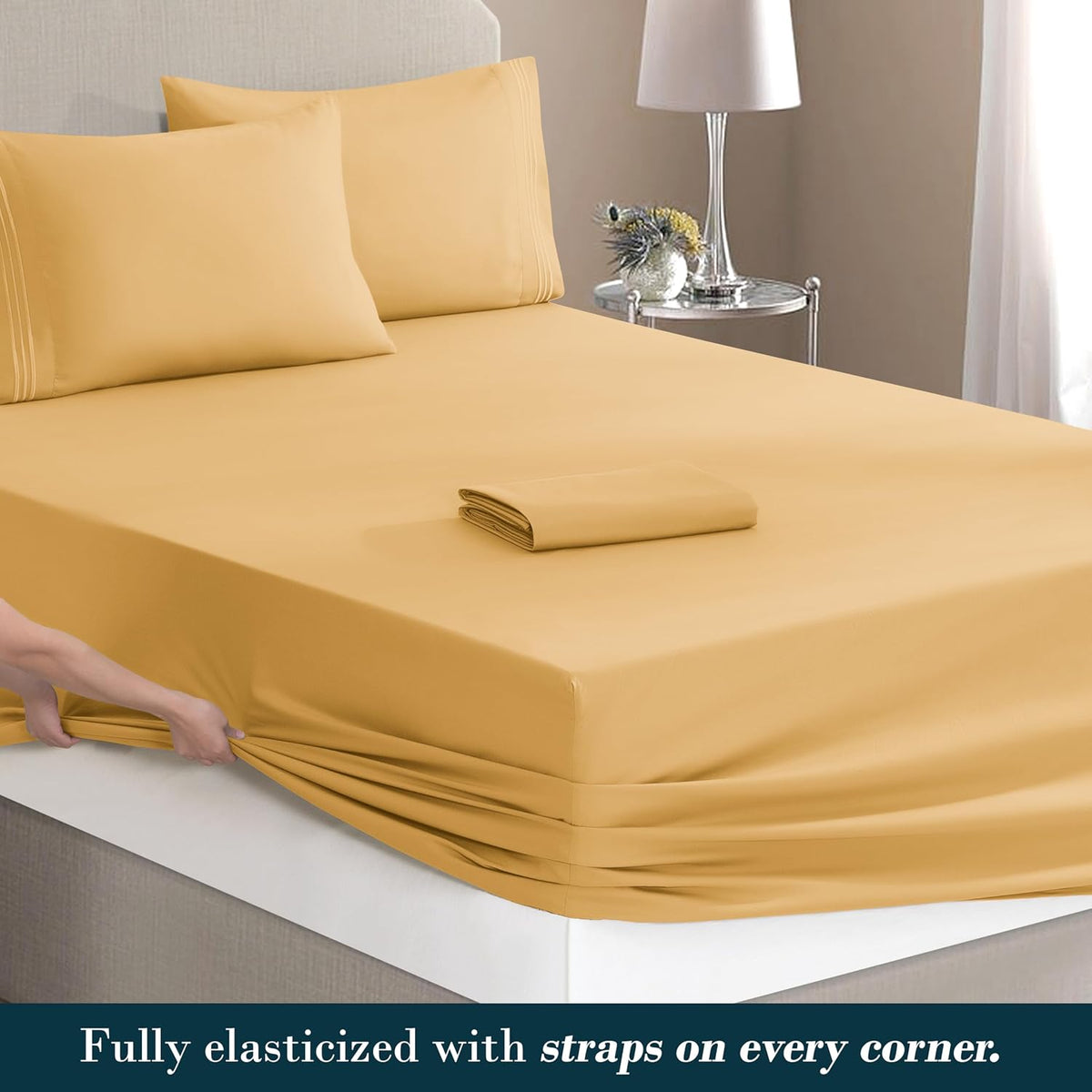 Twin - EXTRA DEEP Pocket microfiber bedding sets in Gold, alternate view 4