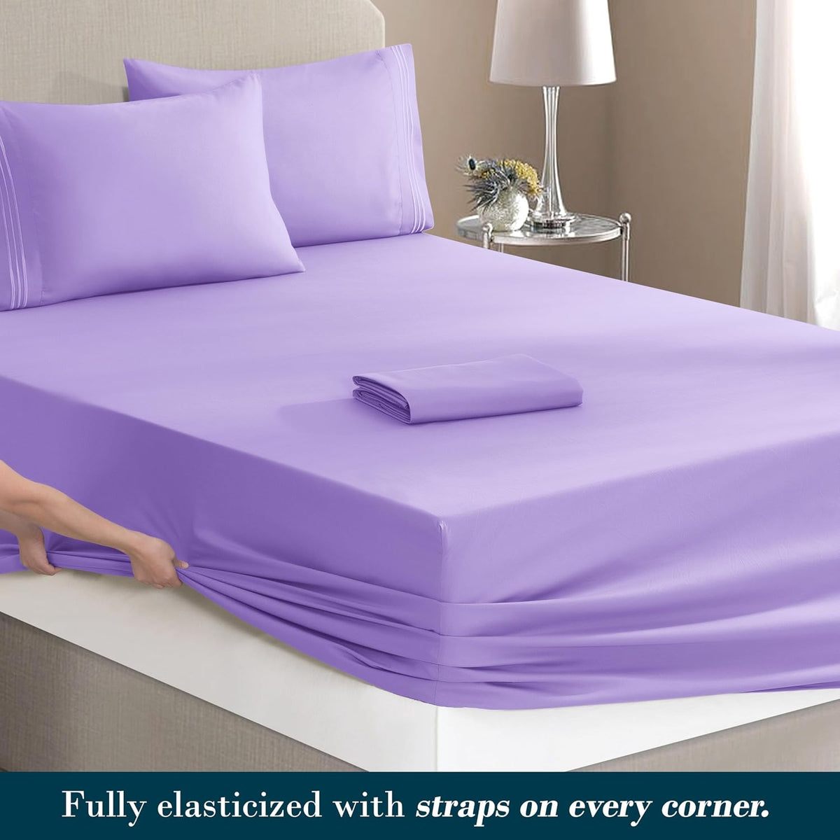 Twin - EXTRA DEEP Pocket microfiber bedding sets in Lavender, alternate view 4