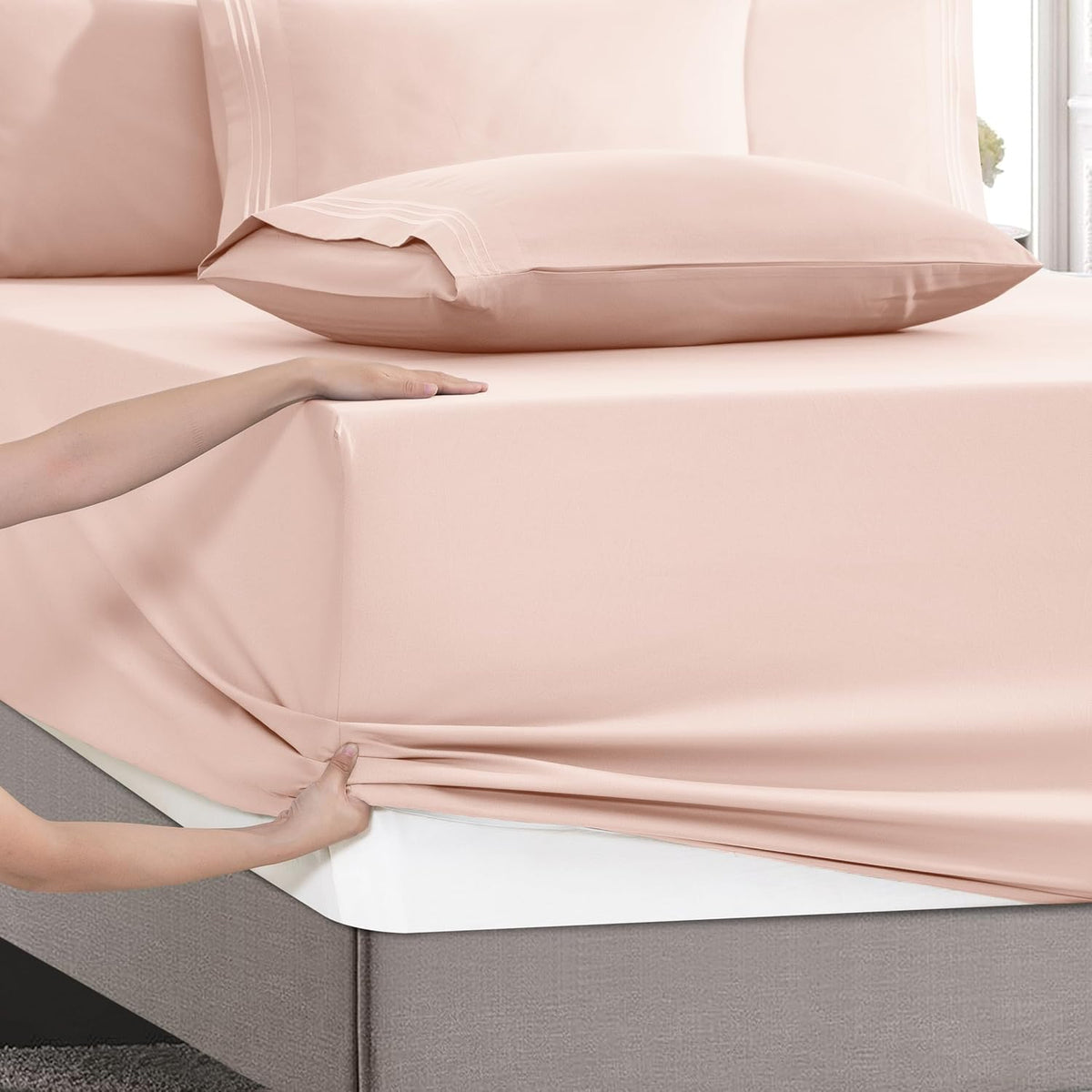 Twin XL - EXTRA DEEP Pocket microfiber bedding sets in Blush Pink, alternate view 5