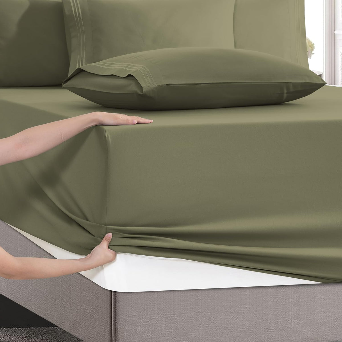 Twin XL - EXTRA DEEP Pocket microfiber bedding sets in Sage Green, alternate view 5