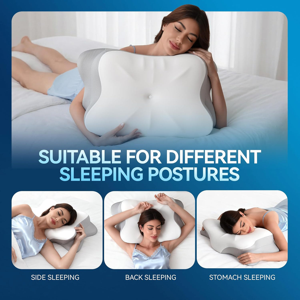 25.2*15.75*5.91 IN memory foam neck & cervical pillows in White, alternate view 2