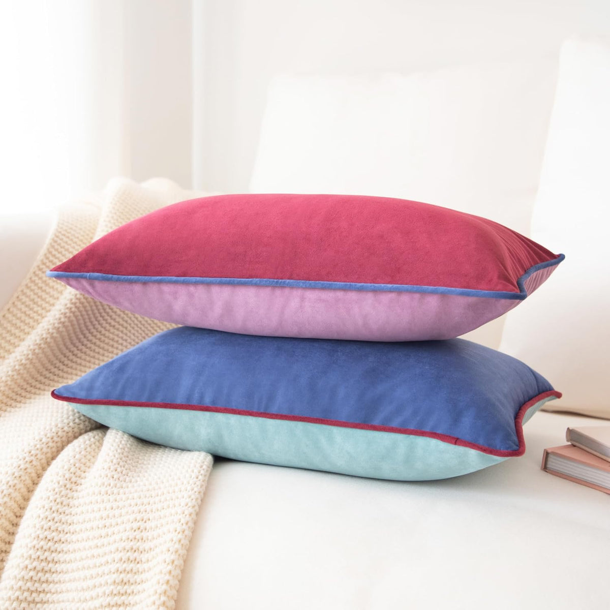 20"L x 12"W velvet throw pillow accessories in Purple/Blue, alternate view 2