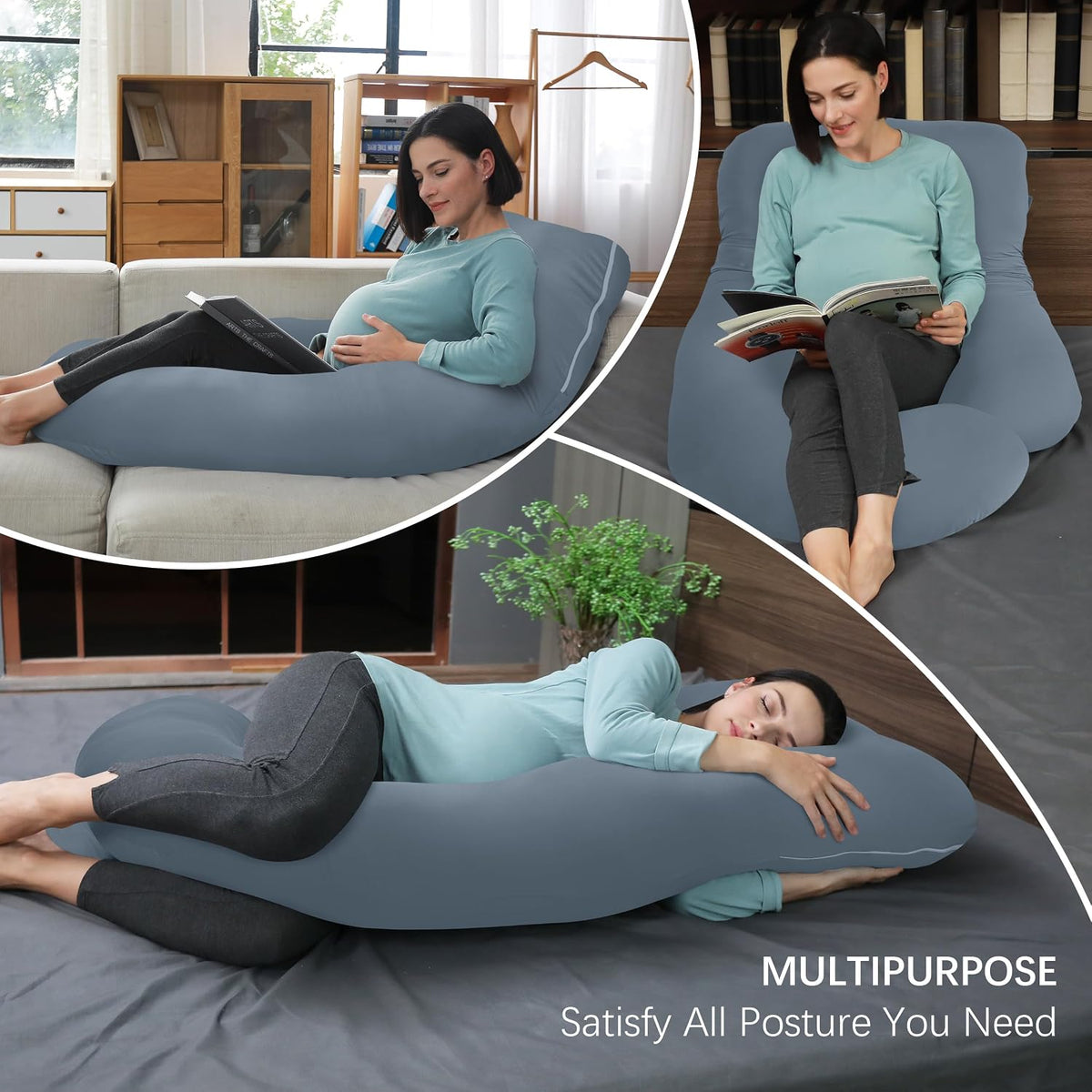 Cooling Cover - 57 Inch polyester pregnancy & maternity pillows in Grey, alternate view 6