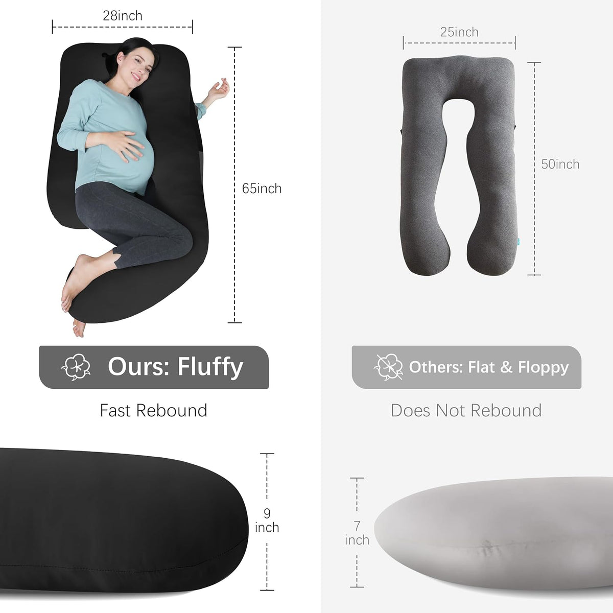 Cooling Cover - 65 Inch polyester pregnancy & maternity pillows in Black, alternate view 7