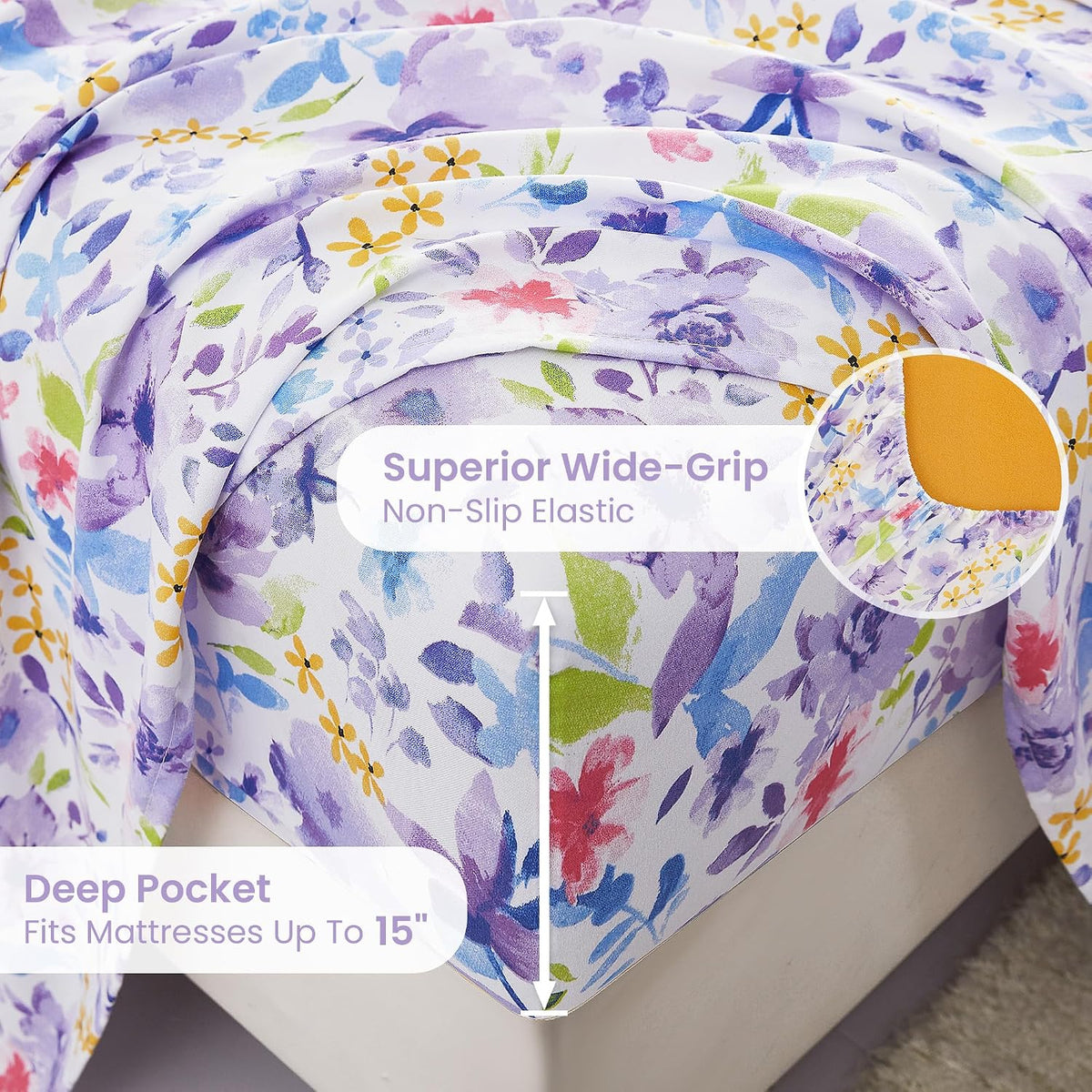 Queen microfiber bedding sets in Purple Floral, alternate view 4