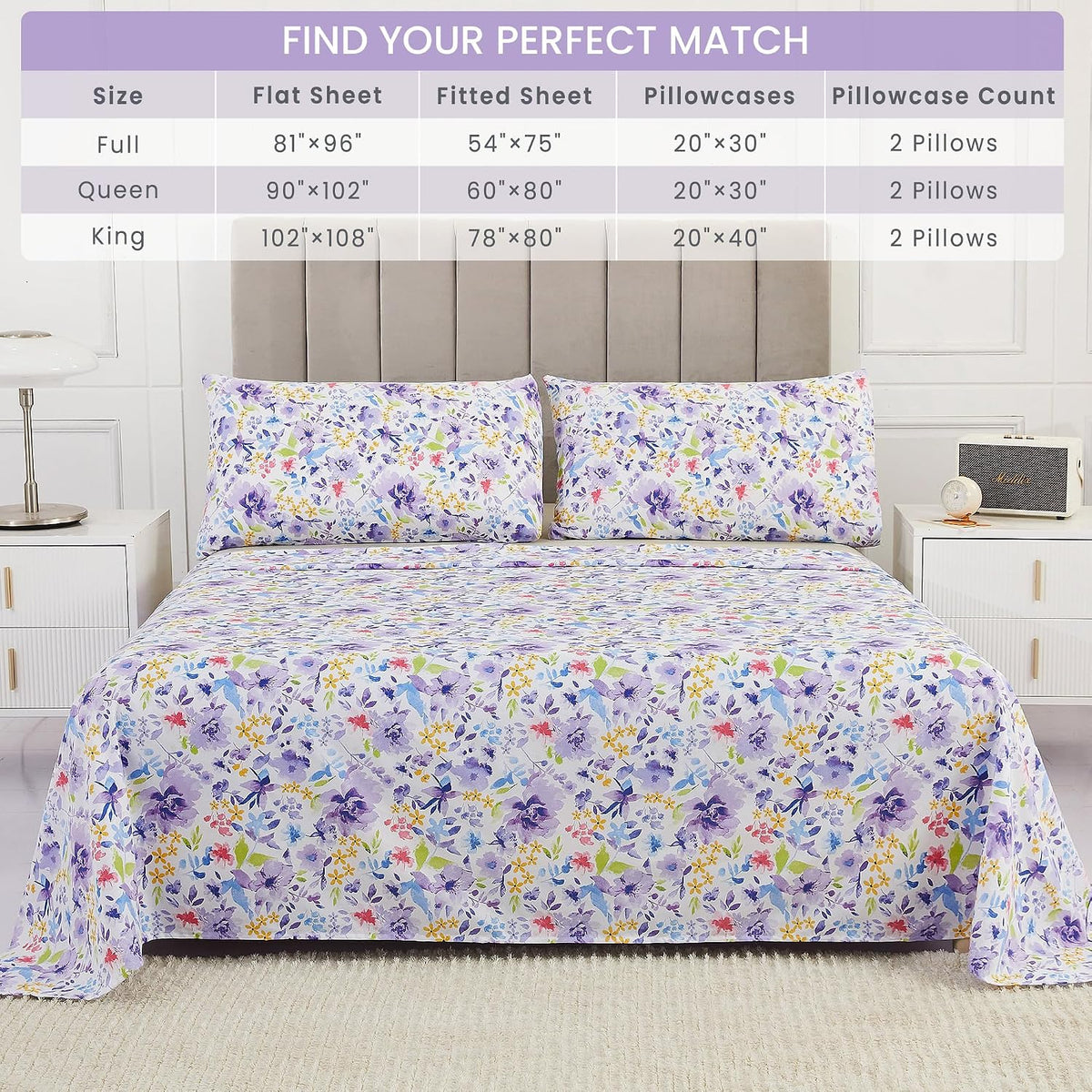 Queen microfiber bedding sets in Purple Floral, alternate view 7