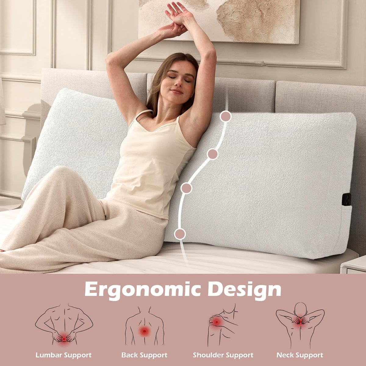 King foam backrest pillows in Beige, alternate view 3