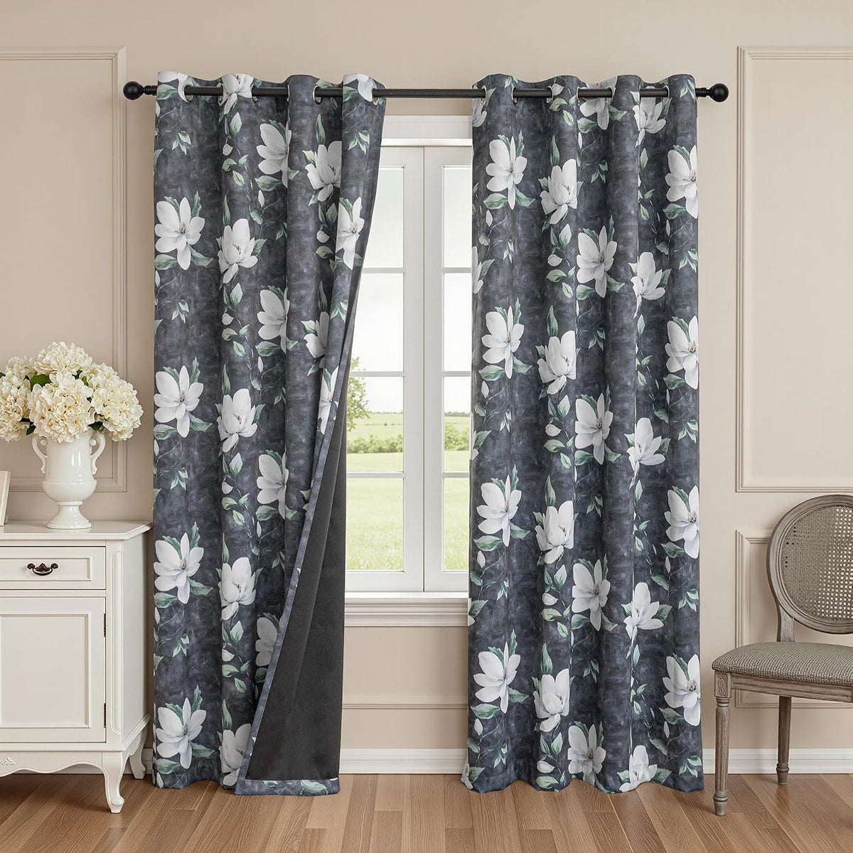 84"L x 52"W fabric curtains in Deep Grey