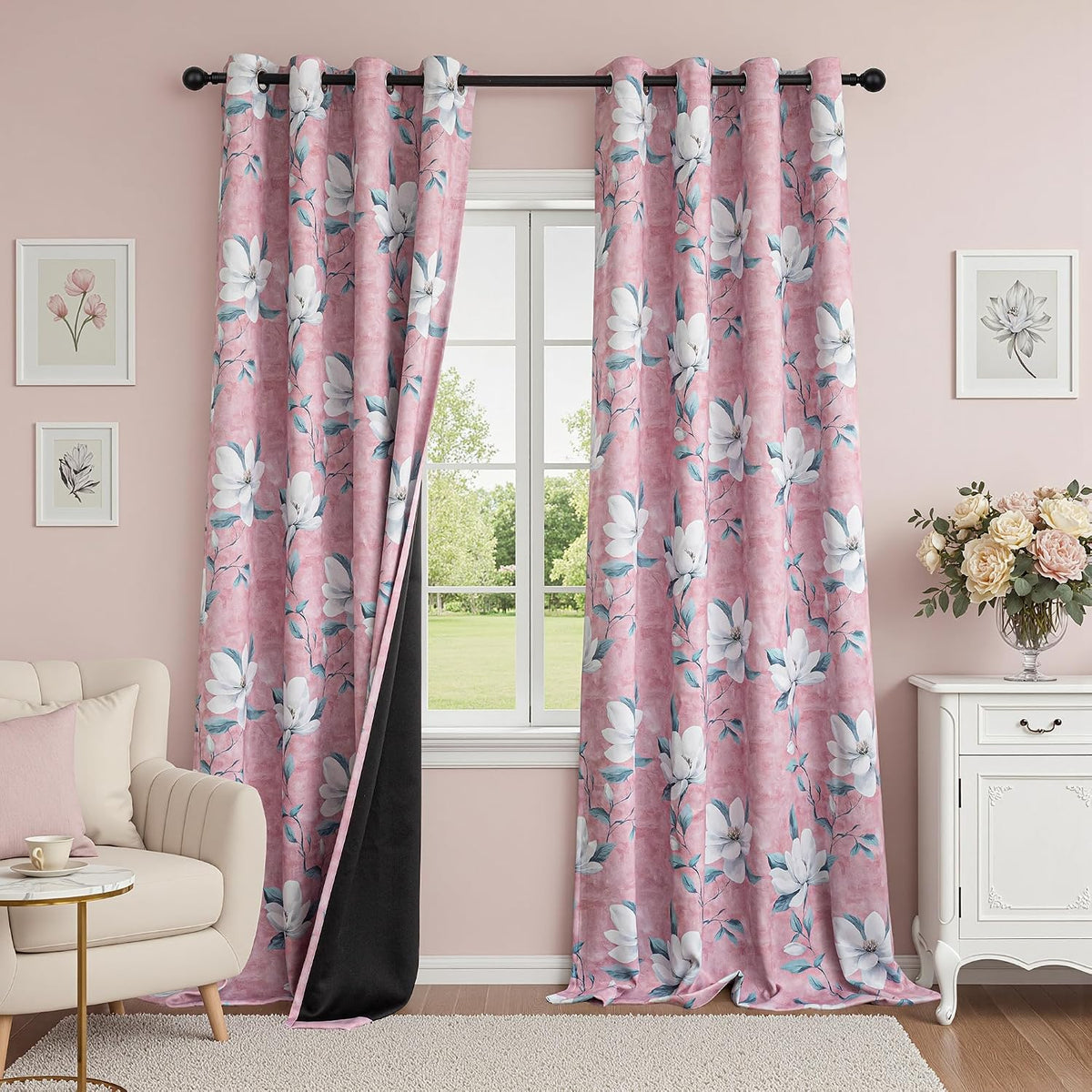 96"L x 52"W fabric curtains in Pink