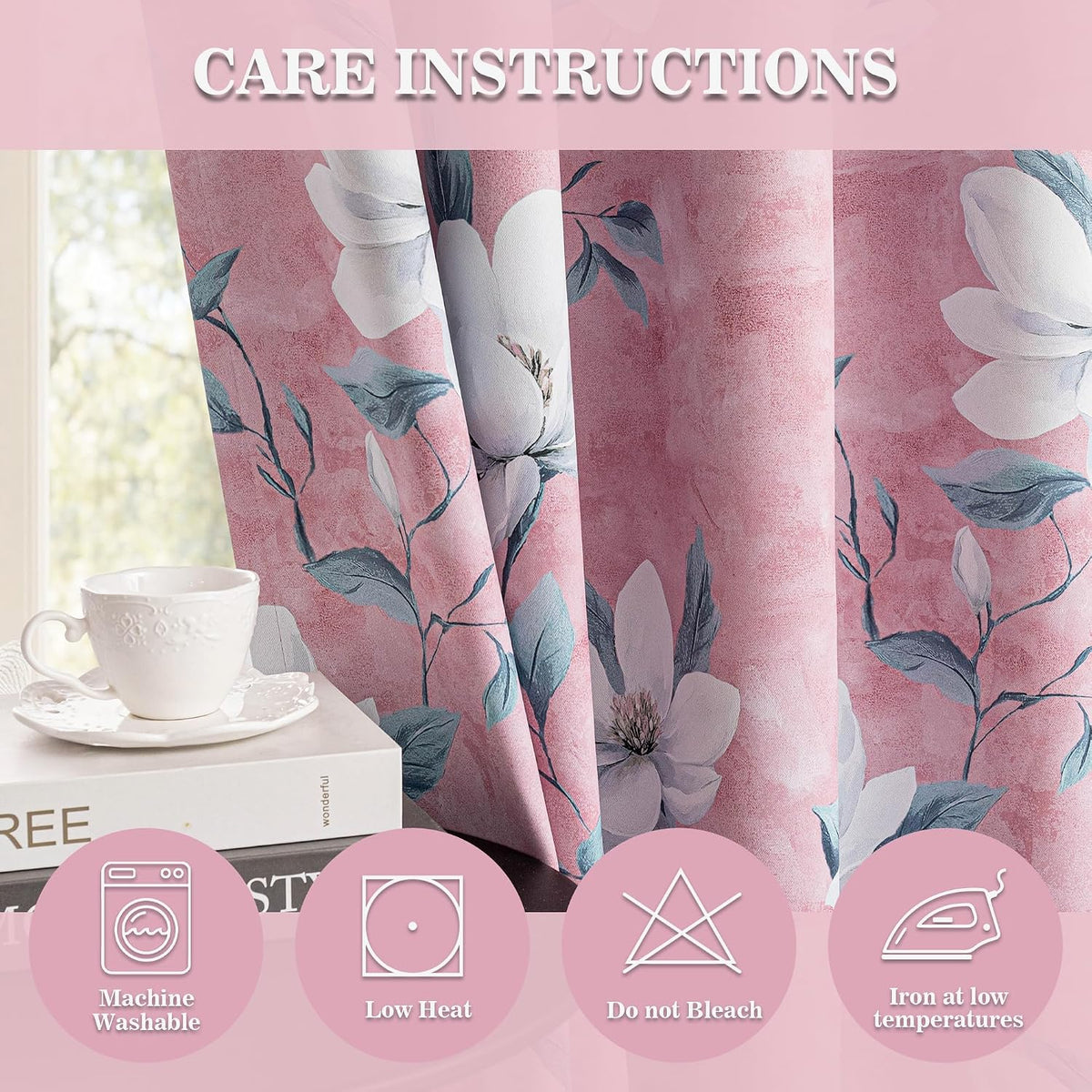 96"L x 52"W fabric curtains in Pink, alternate view 5