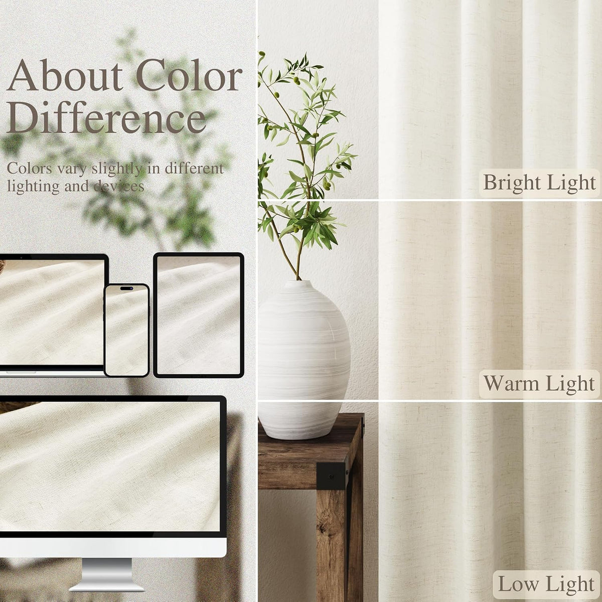 120"L x 52"W linen curtains in Warm Beige, alternate view 4