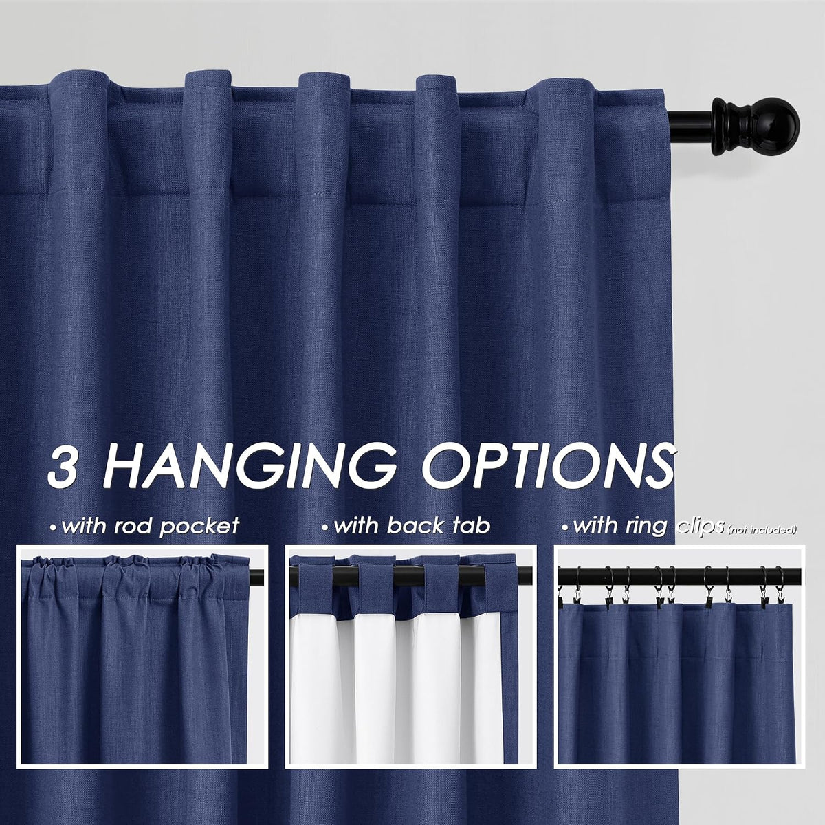 84"L x 52"W linen curtains in Classic Blue, alternate view 3