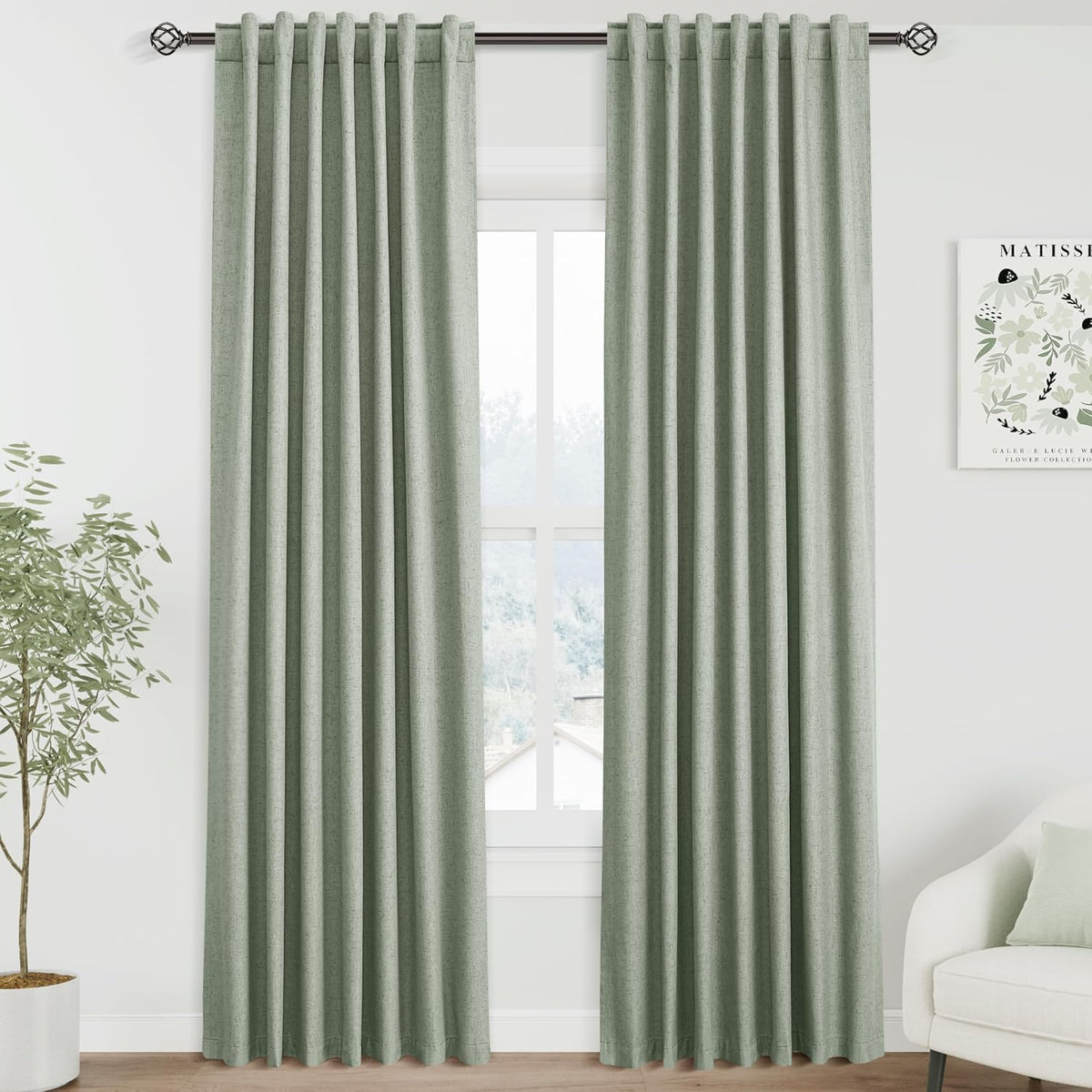 84"L x 52"W linen curtains in Desert Sage