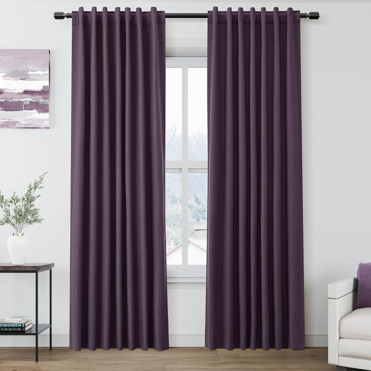 84"L x 52"W linen curtains in Plum